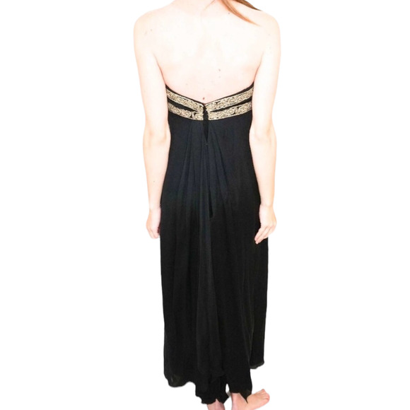 Marchesa Notte Women's Silk Formal Strapless Goddess Gown Size 8 Black/Gold - Picture 6 of 11